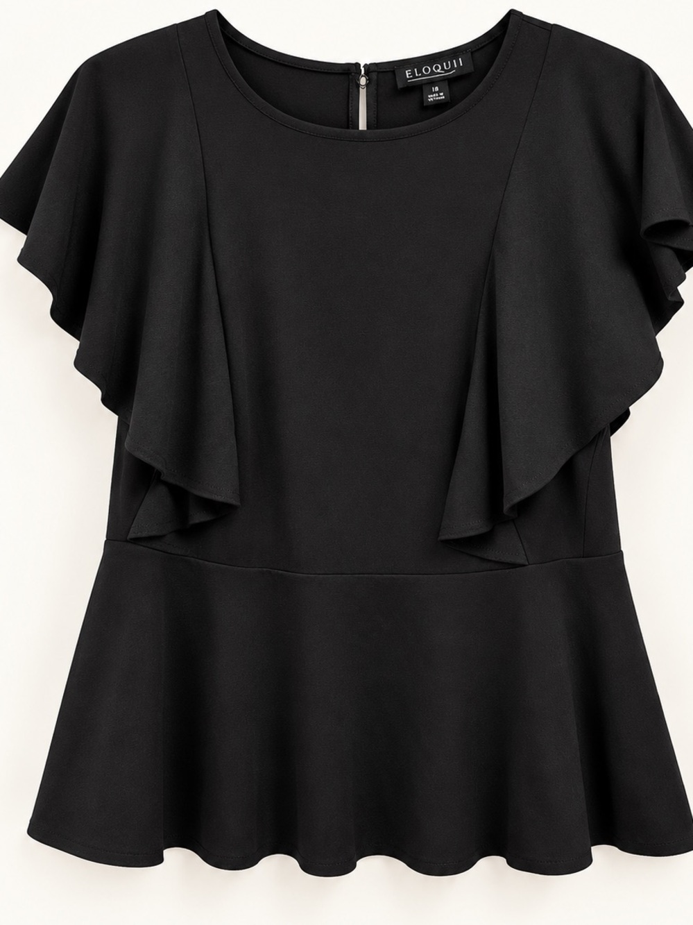 Eloquii Black Flutter Sleeve Peplum Blouse